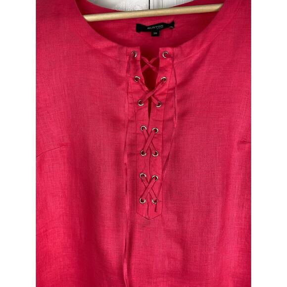 Burton of London Women's 38 EU 6 US Pink Lace Up 100% Linen Shift Dress - Picture 2 of 6